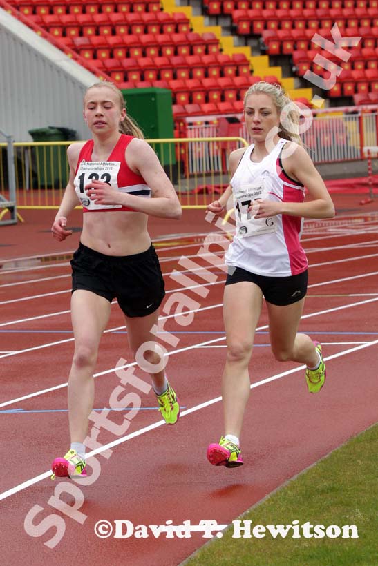Chloe Price ((East Durham College) and 133 Chloe Loredo (Stockton Sixth Form College) during the 1S00 metres, British College Championships, Gateshead International Stadium.
